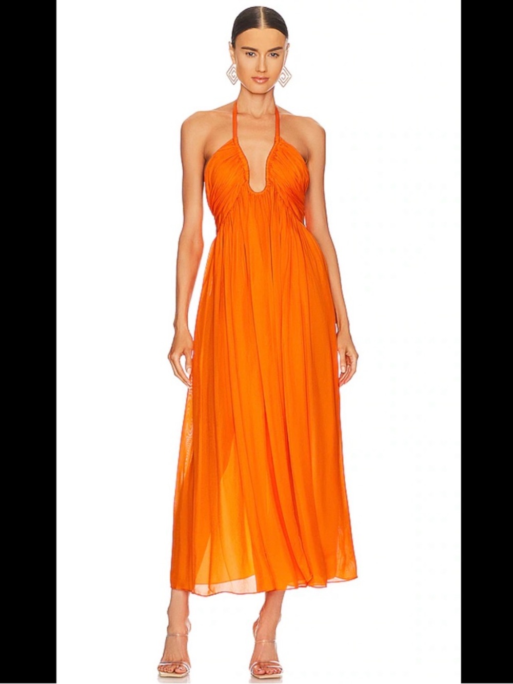 Cult Gaia PAPAYA Sloane Halter Dress Maxi Swim Cover-up Deep V Open Back Size M - Picture 3 of 13